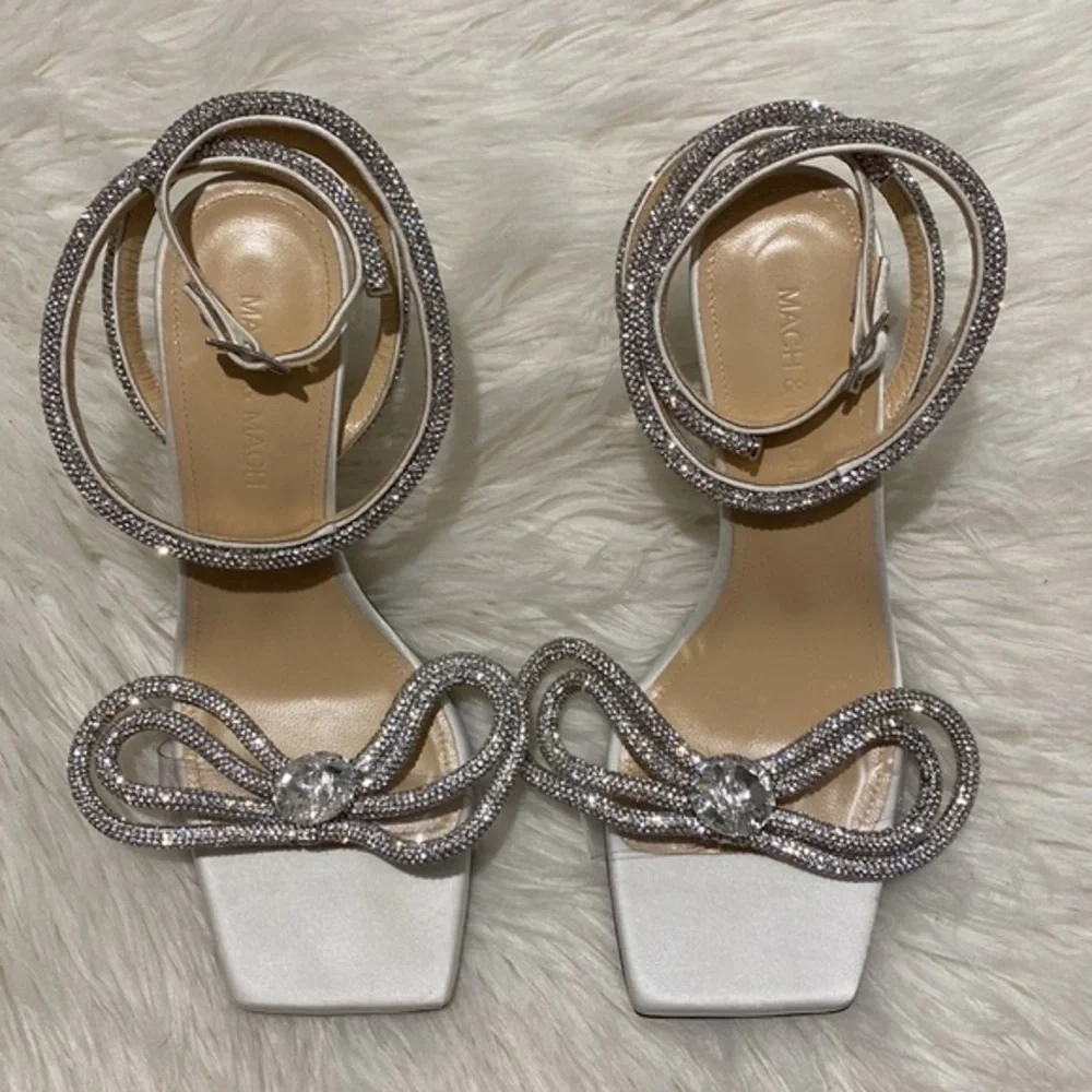New Mach & Mach Double Crystal Bow Square‎ toe sandal size 36.5EU